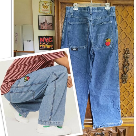 Vintage JNCO 179 Pipes Skater Jeans DG Wide Leg Distressed USA J Crown - 32x32 - Picture 1 of 15
